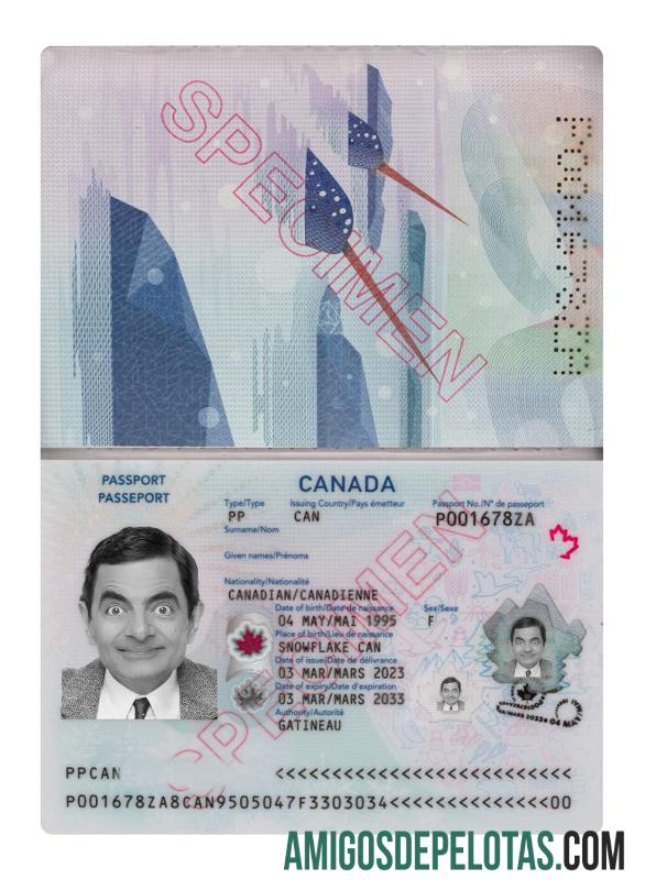 Passaporte Canadá 2023 Presente amostra